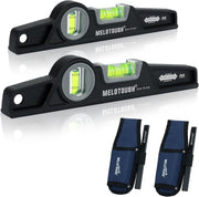 MELOTOUGH 10 Inch Die-Cast Magnetic Torpedo Level,Magnetic Level for Carpenter,Construction,Scaffolding, Plumbing Torpedo Level with Rare Earth Magnet,Pencil and Holster,Black,2PCS